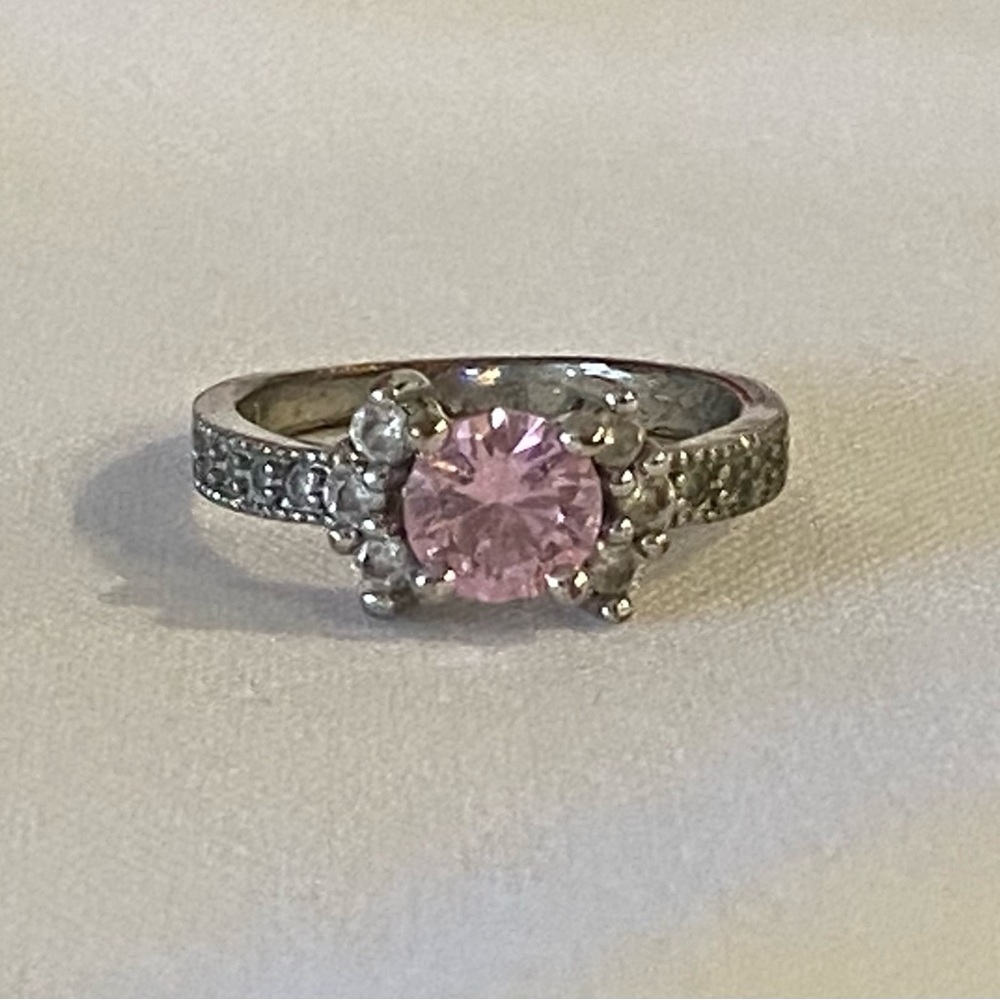 925 Silver Pink Cubic Zirconia Ring sz 9